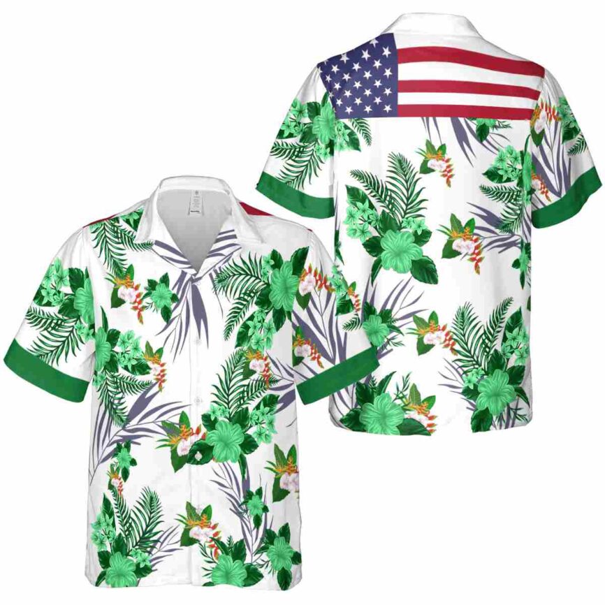Hawaiian Flower Shirt US Flag Floral Hawaiian Shirt Premium grade