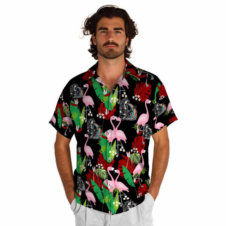 Heavy Metal Flamingo Leaf Hawaiian Shirt New Arrival