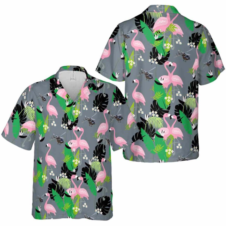 Helicopter Flamingo Leaf Hawaiian Shirt Premium grade