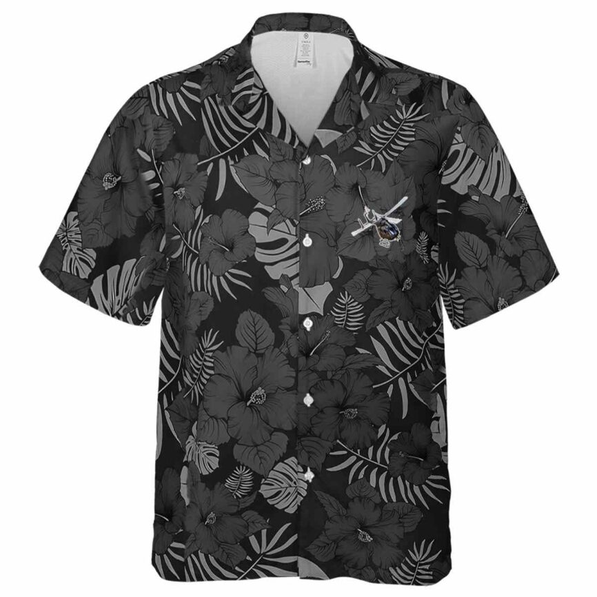Helicopter Monochrome Floral Hawaiian Shirt Fashion forward