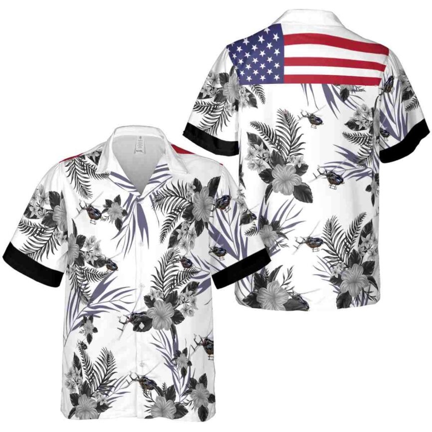 Helicopter US Flag Floral Hawaiian Shirt Premium grade