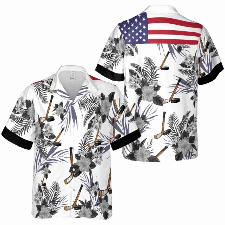 Hockey US Flag Floral Hawaiian Shirt Premium grade