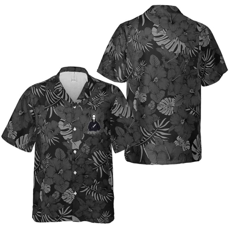Horror Monochrome Floral Hawaiian Shirt Premium grade
