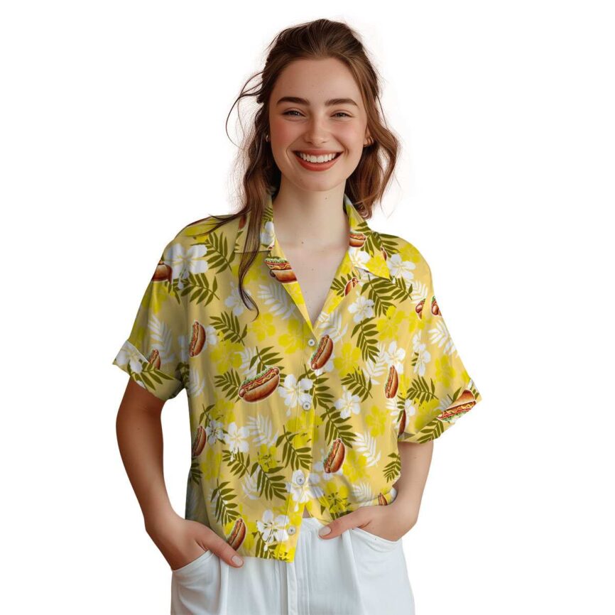 Hot Dog Leafy Hibiscus Hawaiian Shirt Top rated