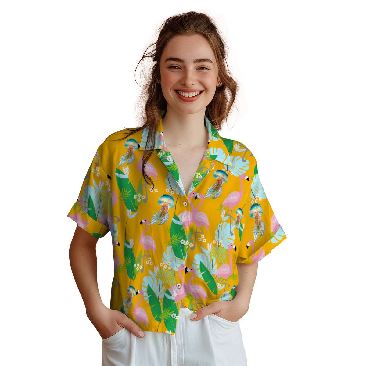 Jellyfish Flamingo Leaf Hawaiian Shirt Top rated Jellyfish Flamingo Leaf Hawaiian Shirt Top rated