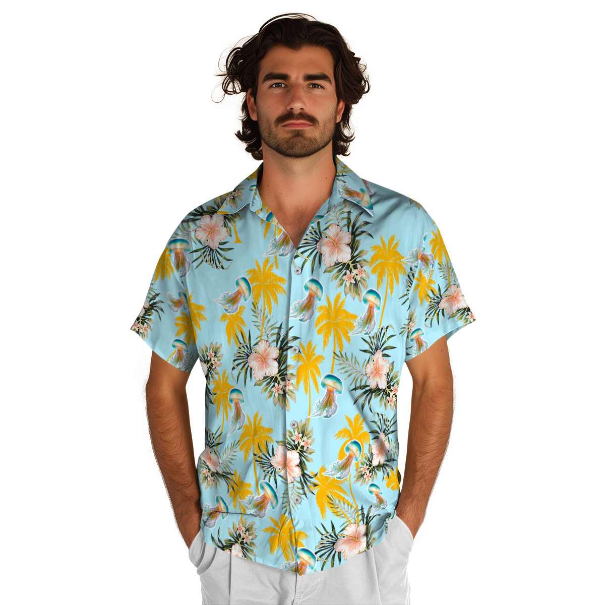 Jellyfish Hibiscus Palm Hawaiian Shirt New Arrival Jellyfish Hibiscus Palm Hawaiian Shirt New Arrival