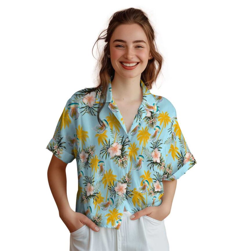Jellyfish Hibiscus Palm Hawaiian Shirt Top rated