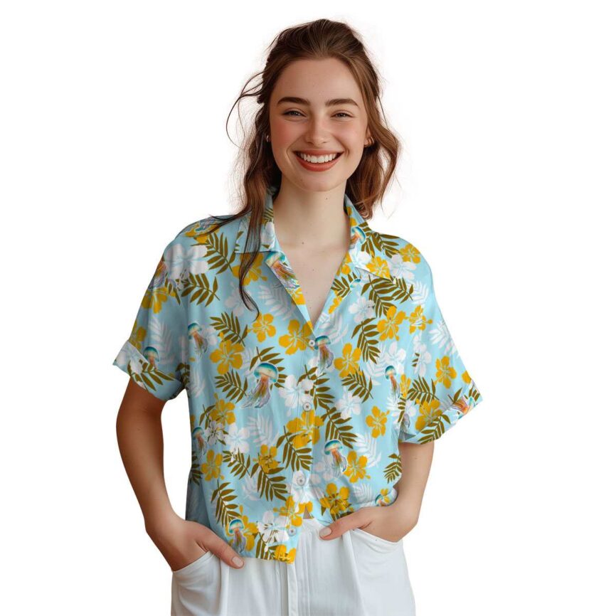 Jellyfish Leafy Hibiscus Hawaiian Shirt Top rated