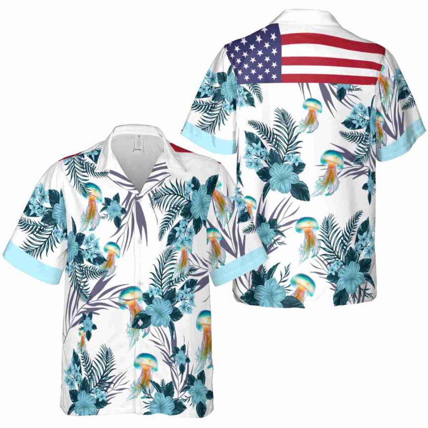 Jellyfish US Flag Floral Hawaiian Shirt Premium grade