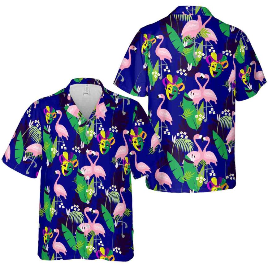 Mardi Gras Flamingo Leaf Hawaiian Shirt Premium grade