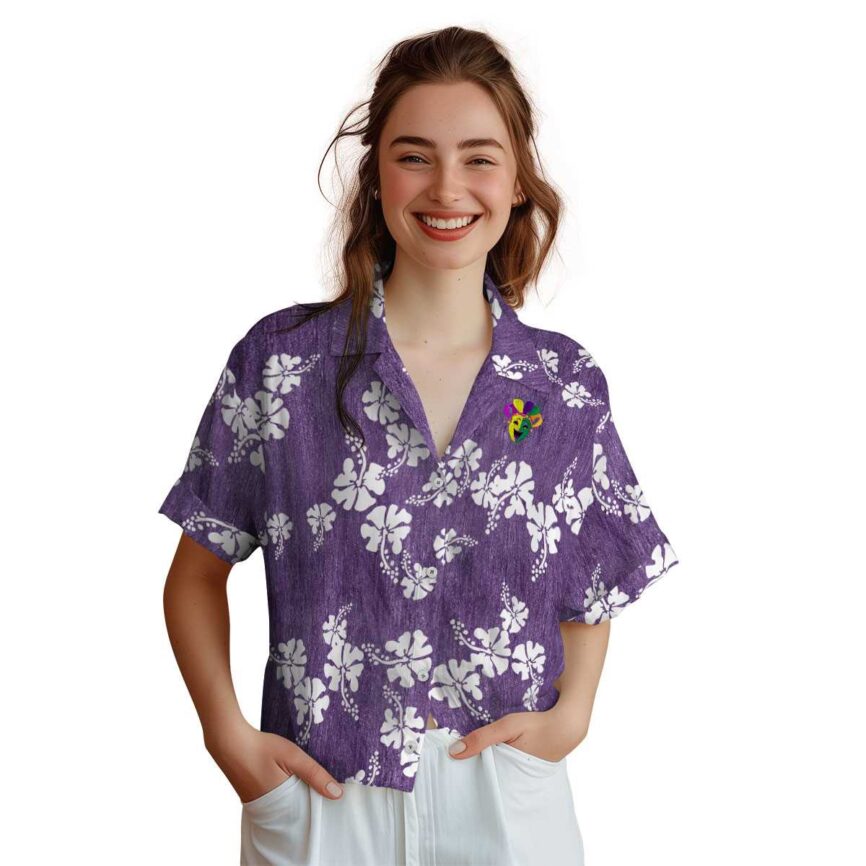 Mardi Gras Hibiscus Blossom Hawaiian Shirt Top rated