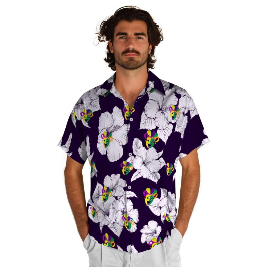 Mardi Gras Hibiscus Flower Hawaiian Shirt New Arrival