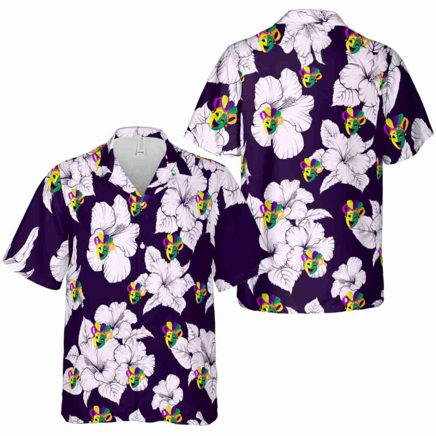 Mardi Gras Hibiscus Flower Hawaiian Shirt Premium grade