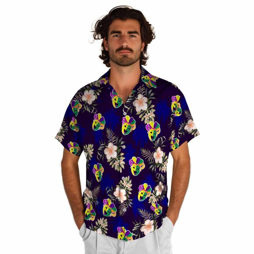 Mardi Gras Hibiscus Palm Hawaiian Shirt New Arrival