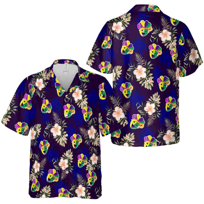 Mardi Gras Hibiscus Palm Hawaiian Shirt Premium grade