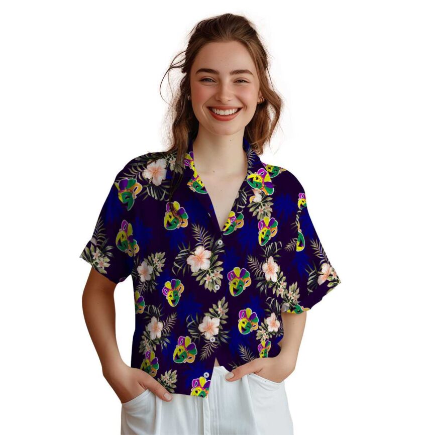 Mardi Gras Hibiscus Palm Hawaiian Shirt Top rated