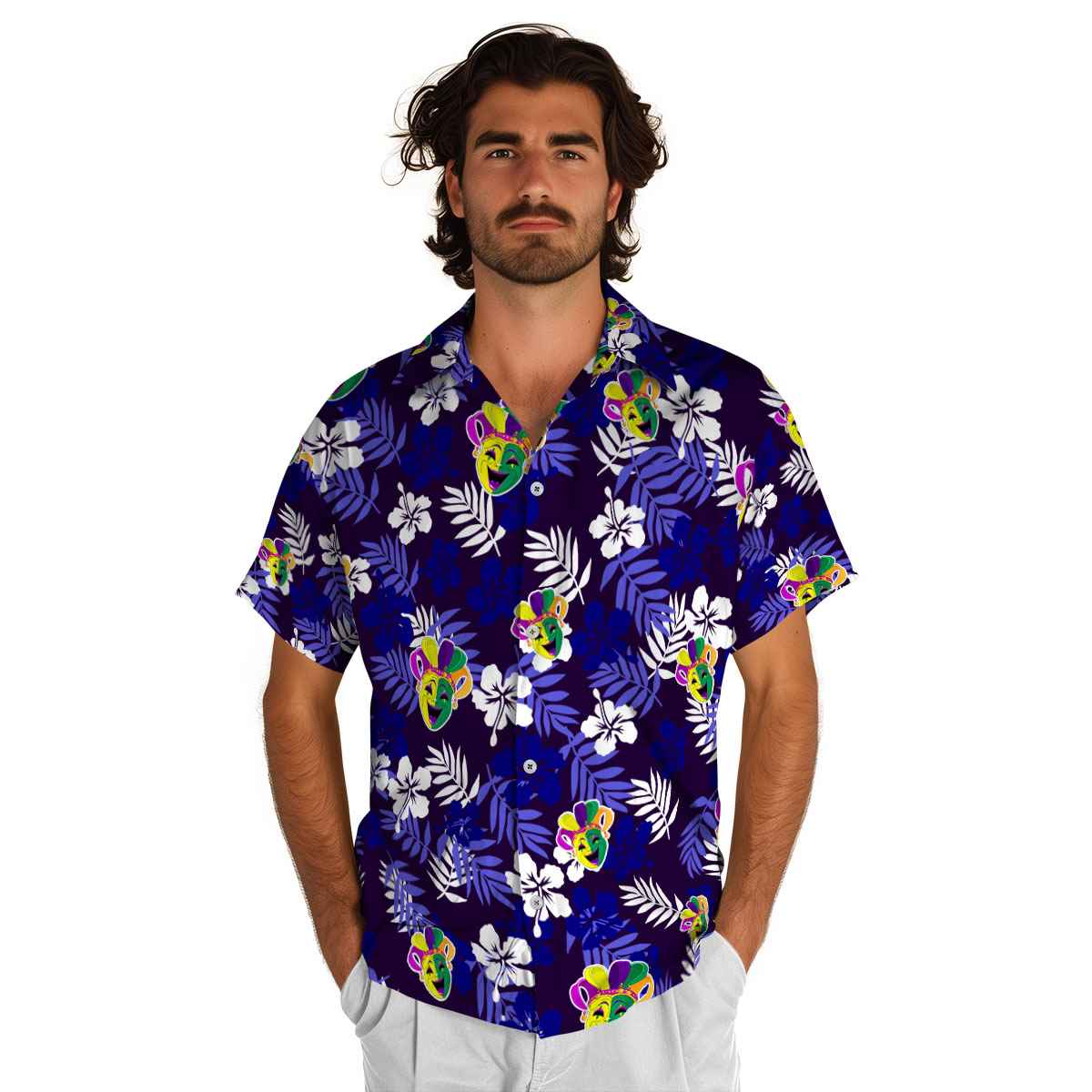 Mardi Gras Leafy Hibiscus Hawaiian Shirt New Arrival Mardi Gras Leafy Hibiscus Hawaiian Shirt New Arrival