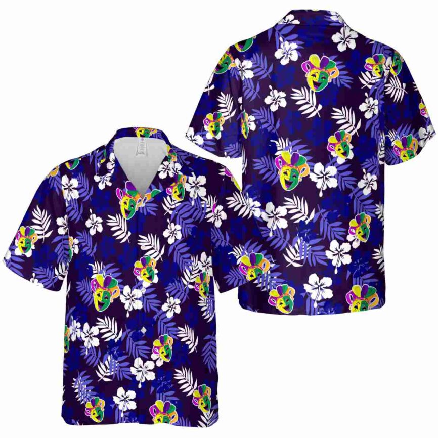 Mardi Gras Leafy Hibiscus Hawaiian Shirt Premium grade