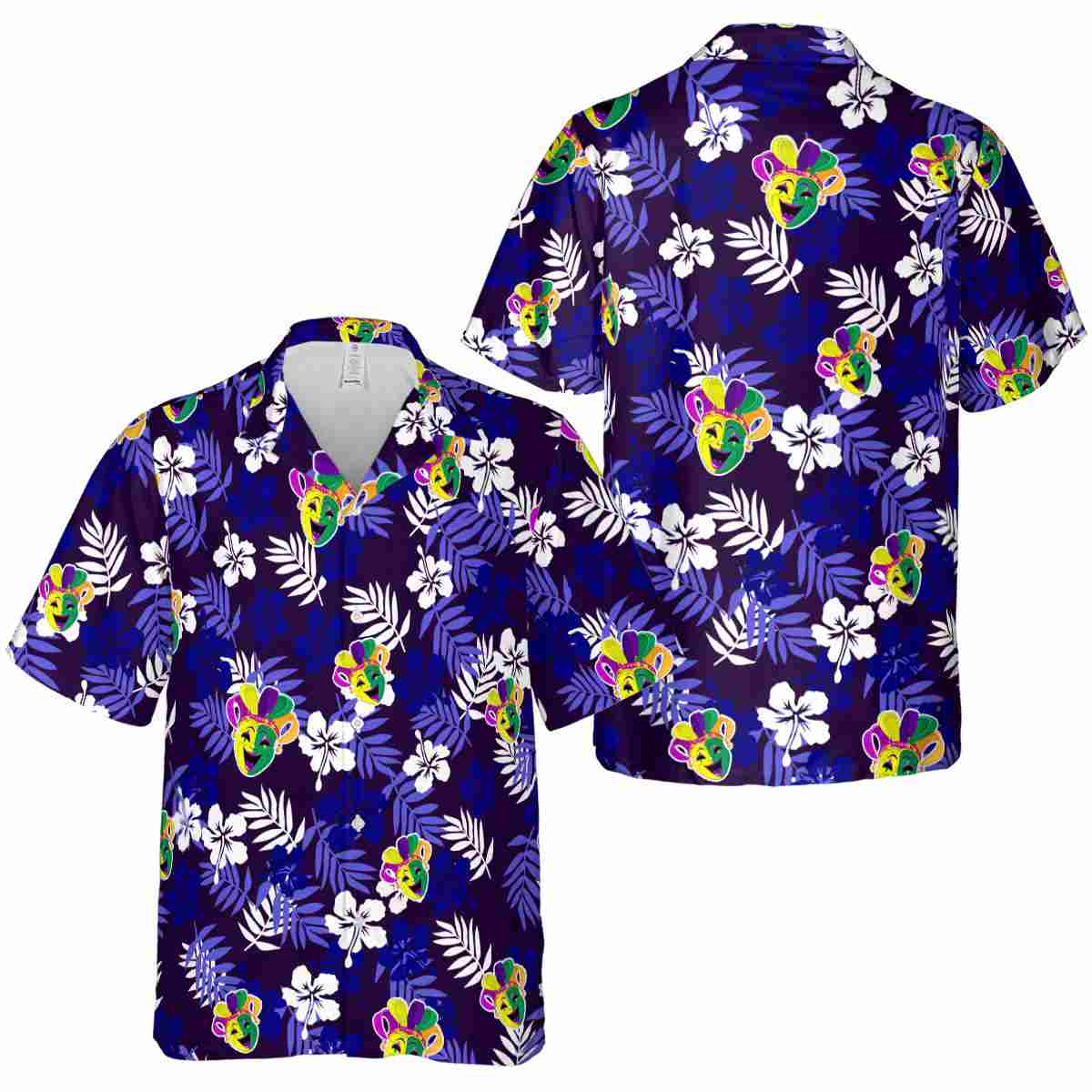 Mardi Gras Leafy Hibiscus Hawaiian Shirt Premium grade Mardi Gras Leafy Hibiscus Hawaiian Shirt Premium grade