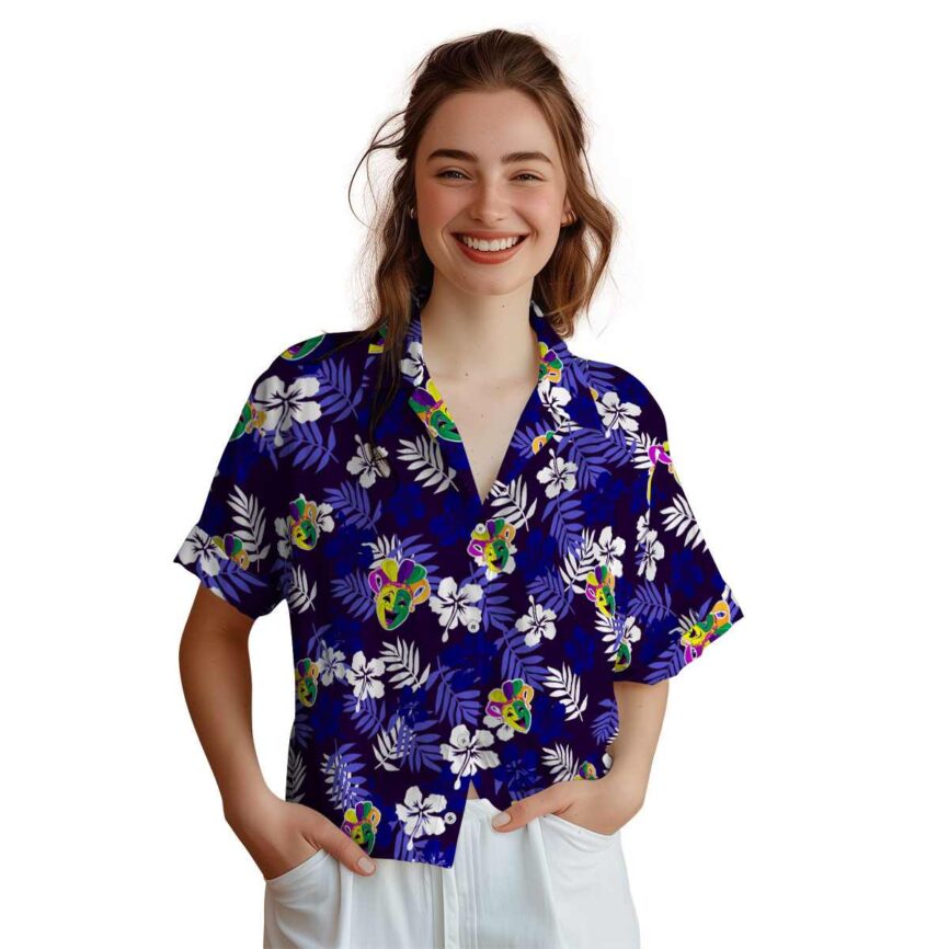 Mardi Gras Leafy Hibiscus Hawaiian Shirt Top rated