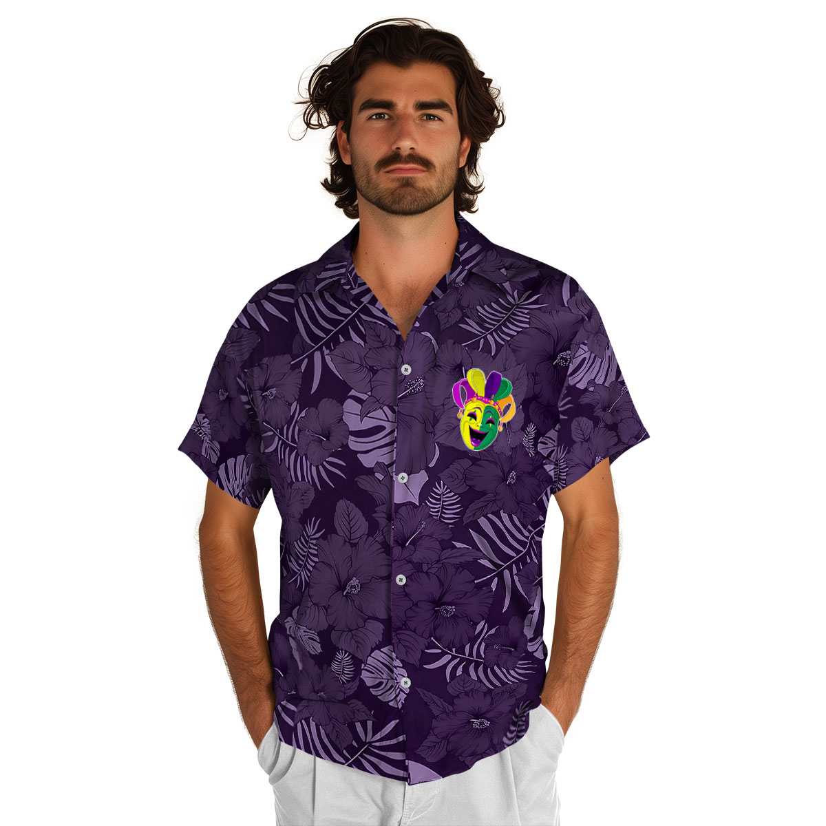 Mardi Gras Monochrome Floral Hawaiian Shirt New Arrival Mardi Gras Monochrome Floral Hawaiian Shirt New Arrival