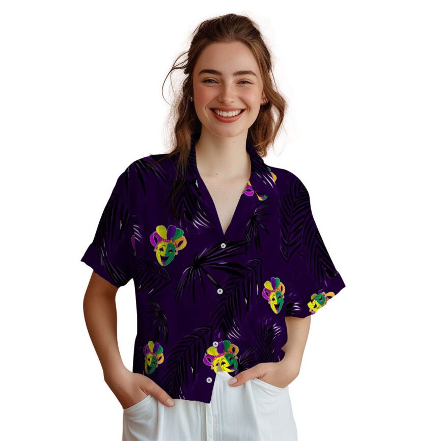 Mardi Gras Monochrome Palm Hawaiian Shirt Top rated