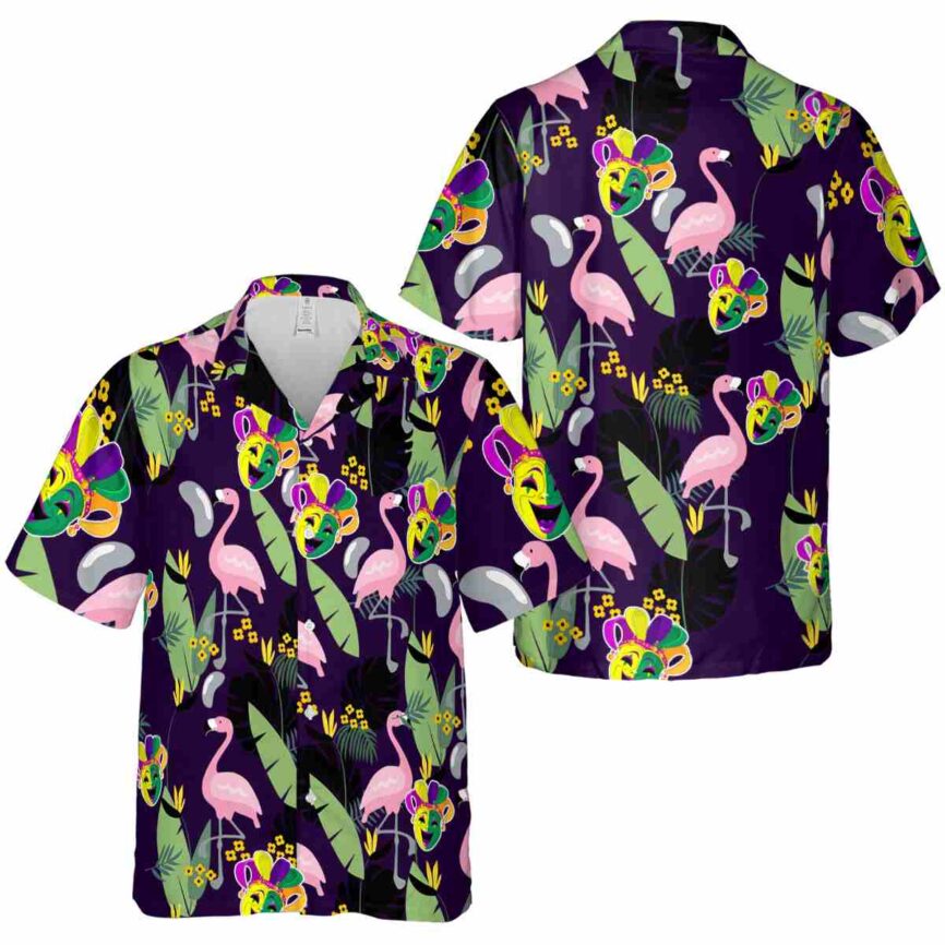 Mardi Gras Pink Flamingo Hawaiian Shirt Premium grade