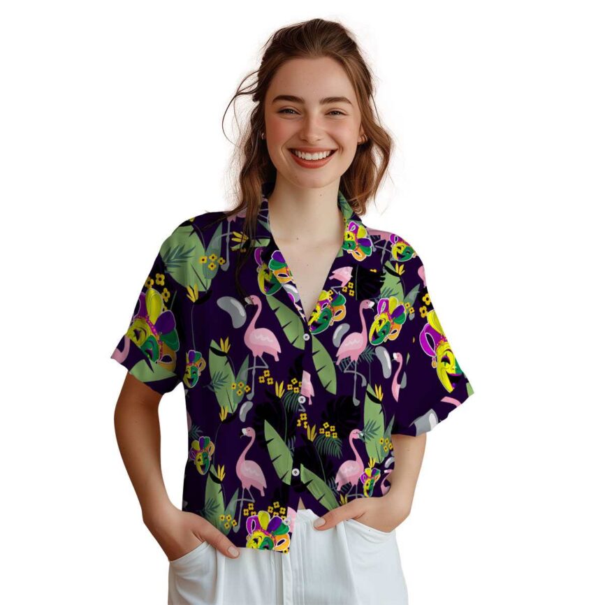 Mardi Gras Pink Flamingo Hawaiian Shirt Top rated