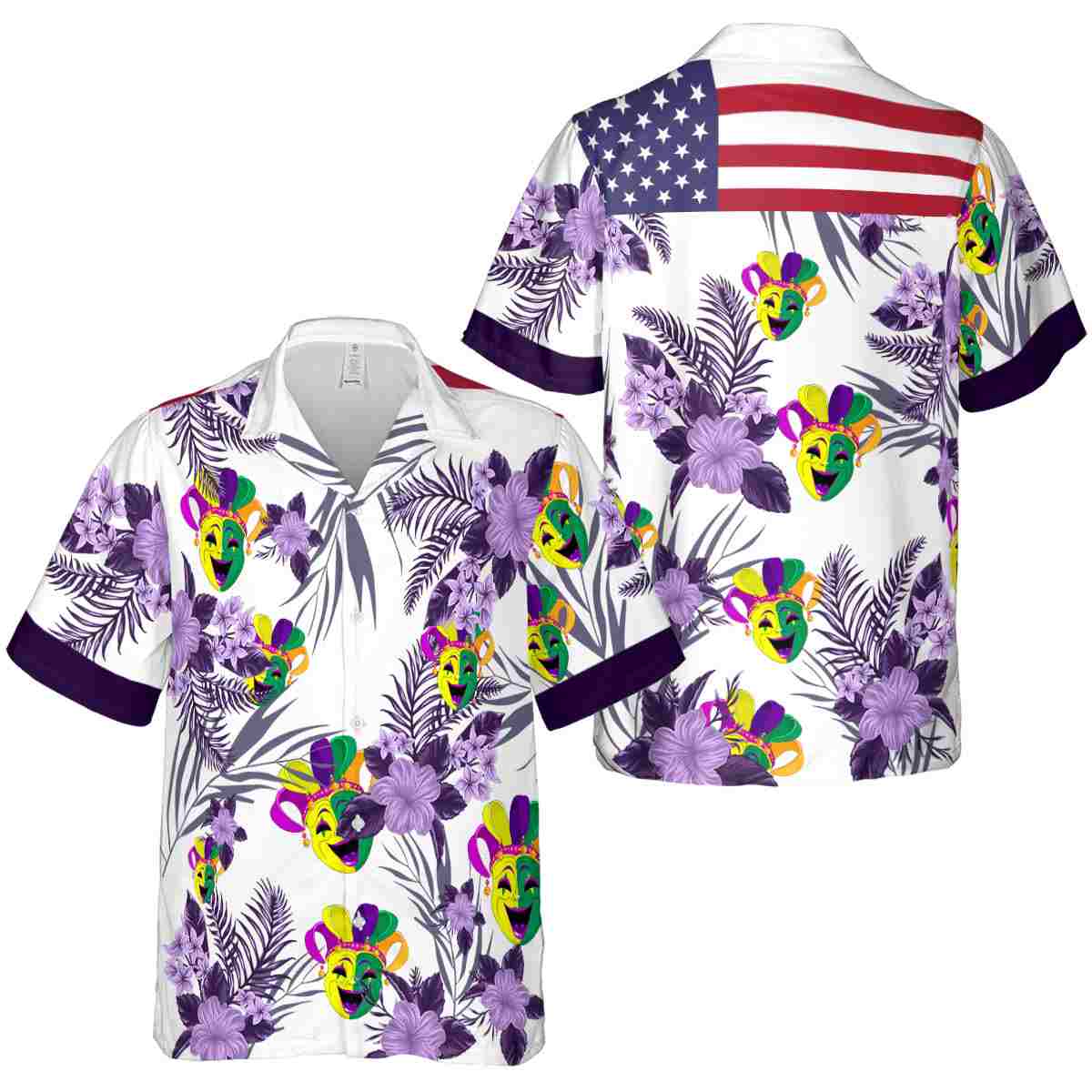 Mardi Gras US Flag Floral Hawaiian Shirt Premium grade Mardi Gras US Flag Floral Hawaiian Shirt Premium grade