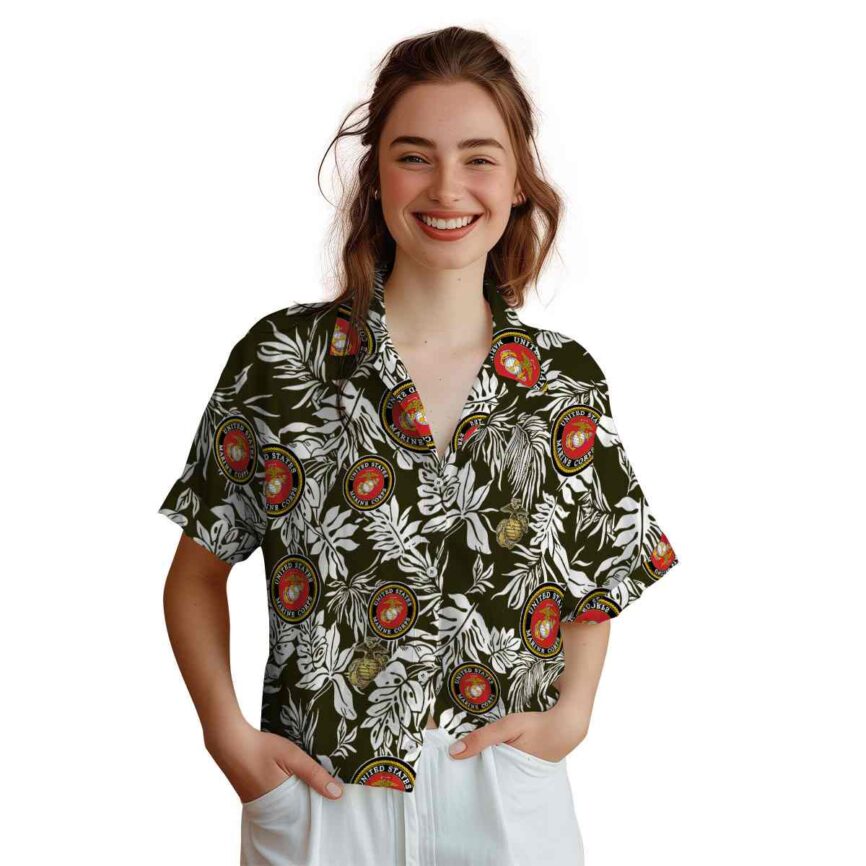 Marine Corps Bold Foliage Hawaiian Shirt Top rated