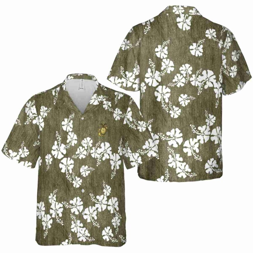 Marine Corps Hibiscus Blossom Hawaiian Shirt Premium grade