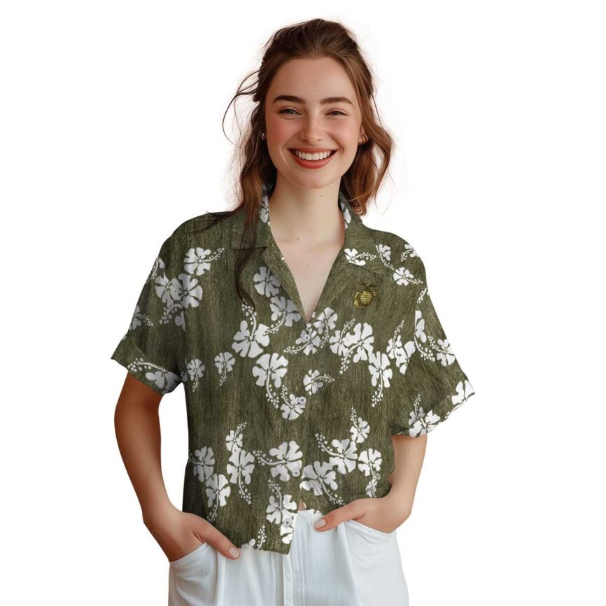 Marine Corps Hibiscus Blossom Hawaiian Shirt Top rated