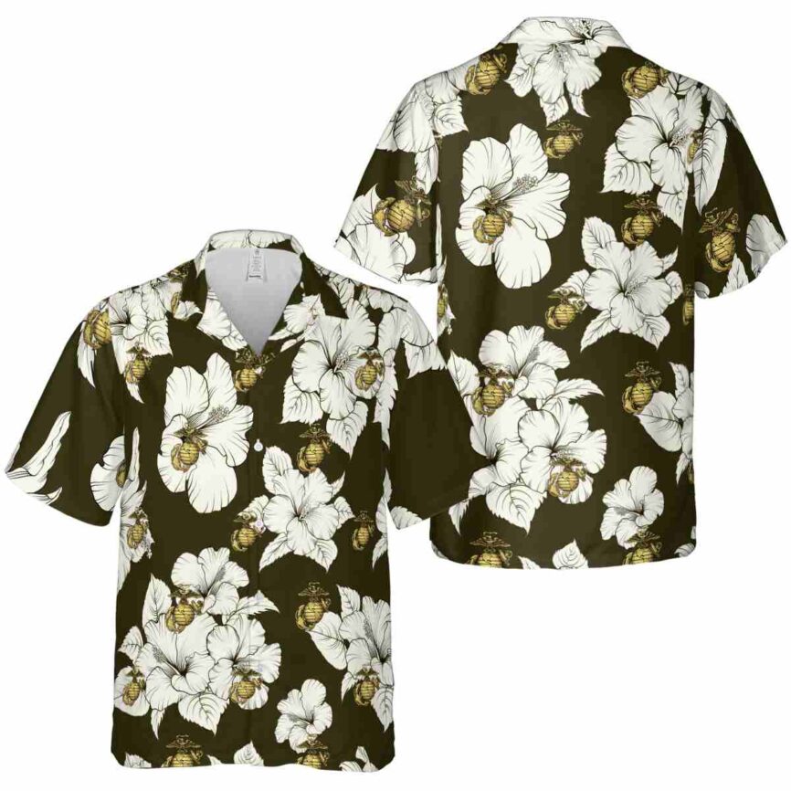 Marine Corps Hibiscus Flower Hawaiian Shirt Premium grade