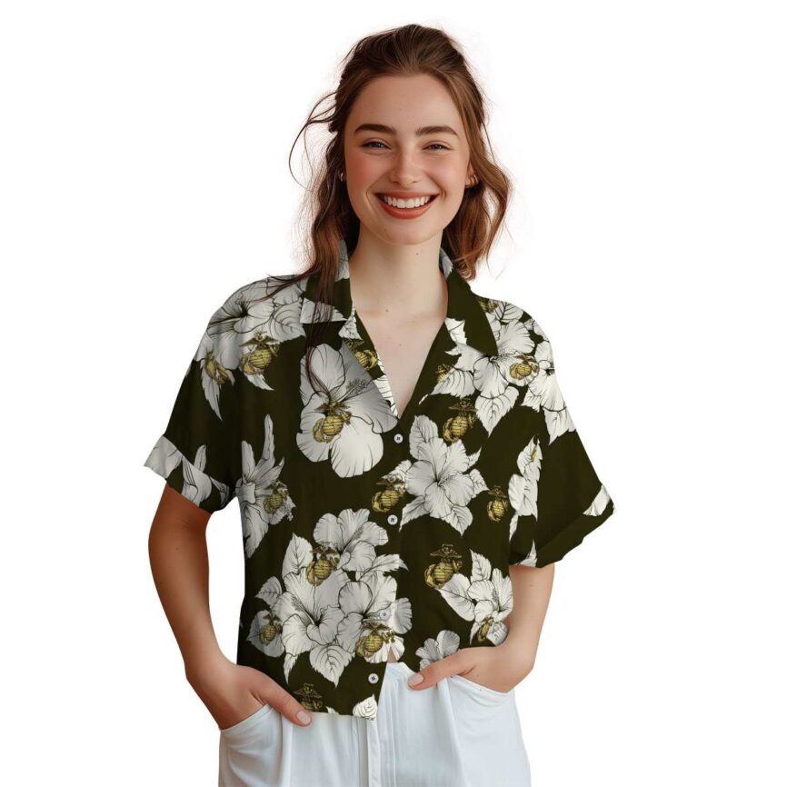 Marine Corps Hibiscus Flower Hawaiian Shirt Top rated