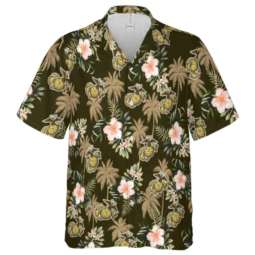 Marine Corps Hibiscus Palm Hawaiian Shirt Fashion forward