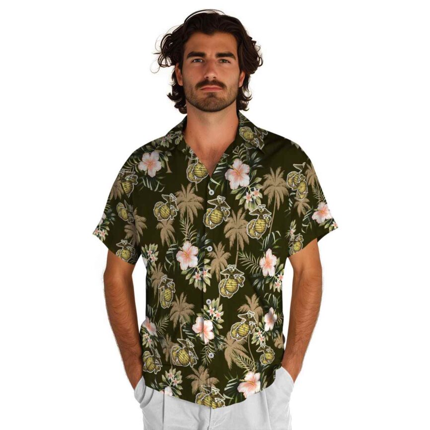 Marine Corps Hibiscus Palm Hawaiian Shirt New Arrival