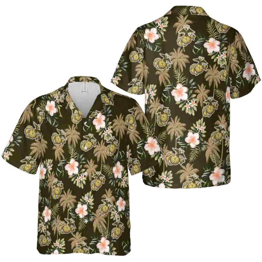 Marine Corps Hibiscus Palm Hawaiian Shirt Premium grade