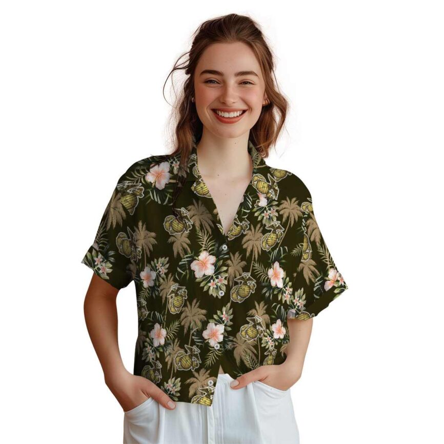 Marine Corps Hibiscus Palm Hawaiian Shirt Top rated