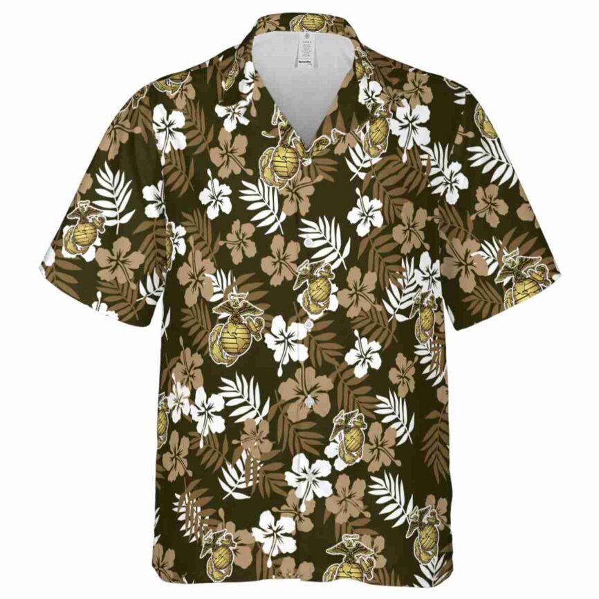 Marine Corps Leafy Hibiscus Hawaiian Shirt Fashion forward