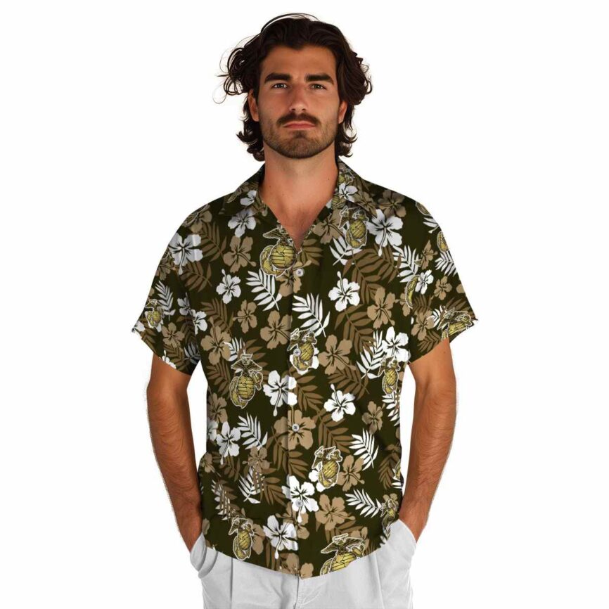 Marine Corps Leafy Hibiscus Hawaiian Shirt New Arrival