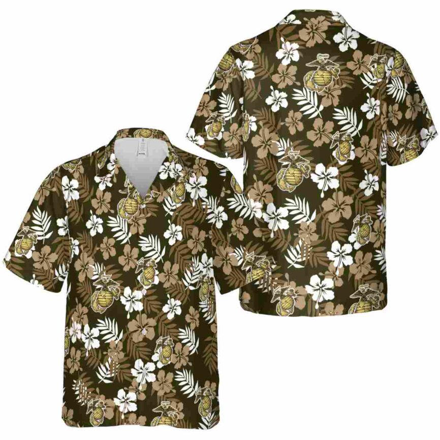 Marine Corps Leafy Hibiscus Hawaiian Shirt Premium grade