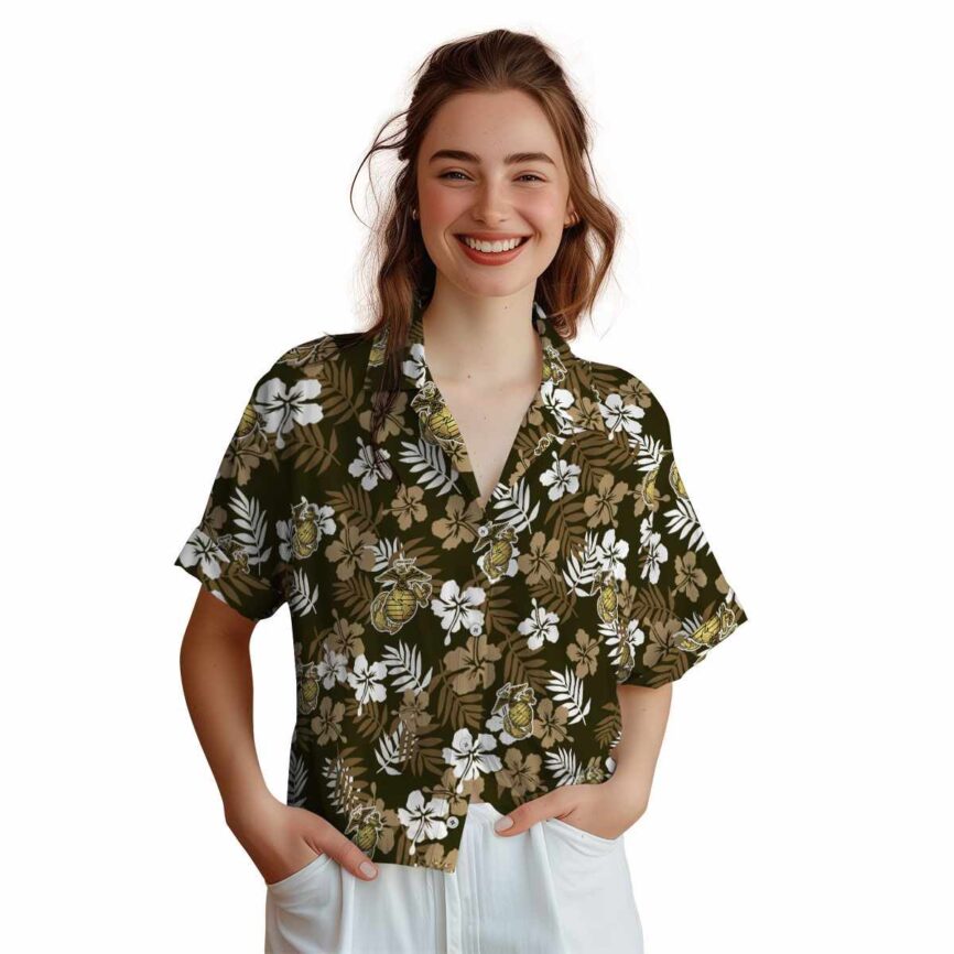 Marine Corps Leafy Hibiscus Hawaiian Shirt Top rated
