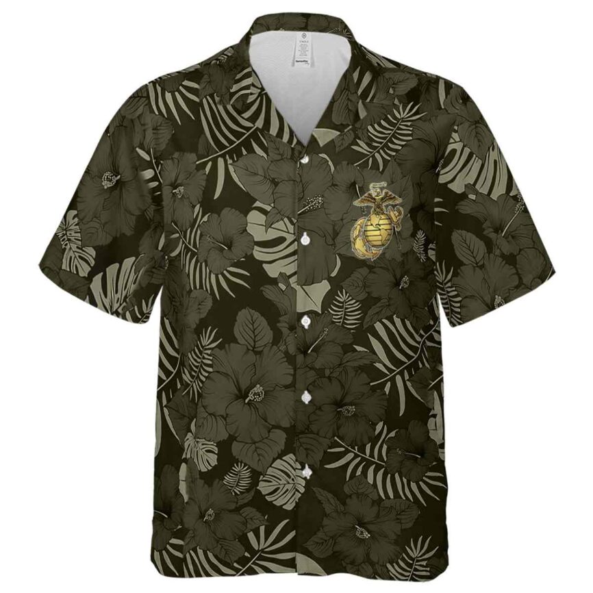 Marine Corps Monochrome Floral Hawaiian Shirt Fashion forward