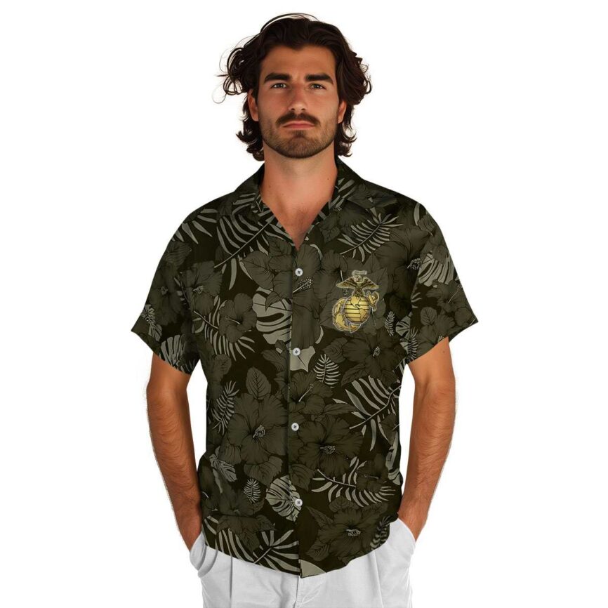 Marine Corps Monochrome Floral Hawaiian Shirt New Arrival
