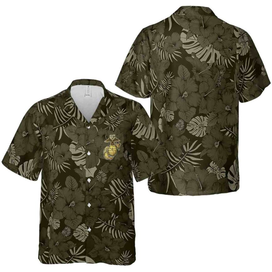 Marine Corps Monochrome Floral Hawaiian Shirt Premium grade