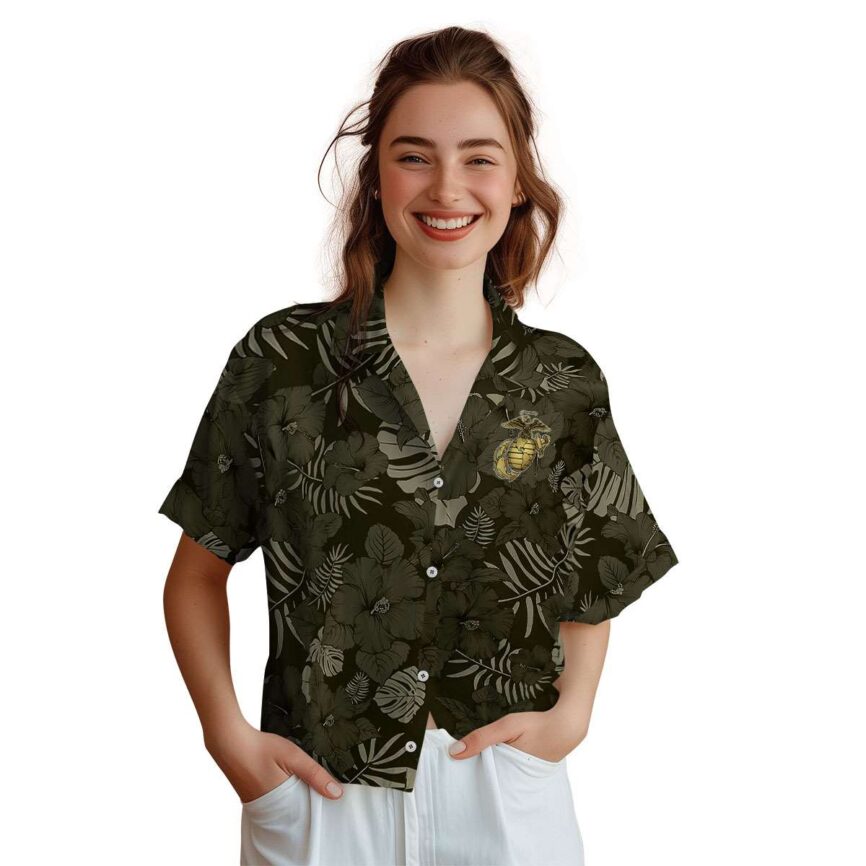 Marine Corps Monochrome Floral Hawaiian Shirt Top rated