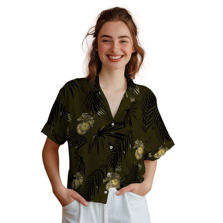 Marine Corps Monochrome Palm Hawaiian Shirt Top rated