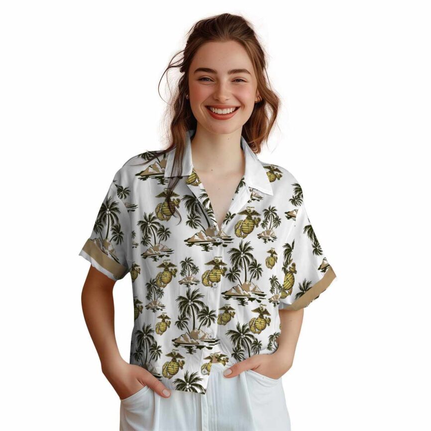Marine Corps Palm Island Graphic Hawaiian Shirt Top rated