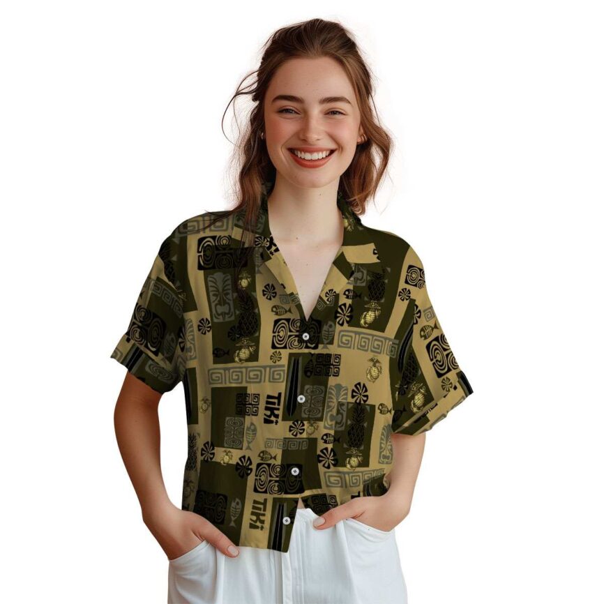 Marine Corps Tiki Motifs Hawaiian Shirt Top rated