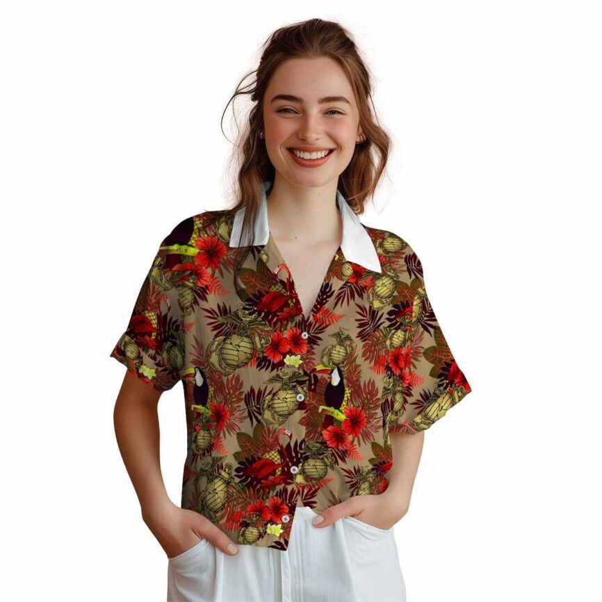 Marine Corps Tropical Bird Hawaiian Shirt Top rated